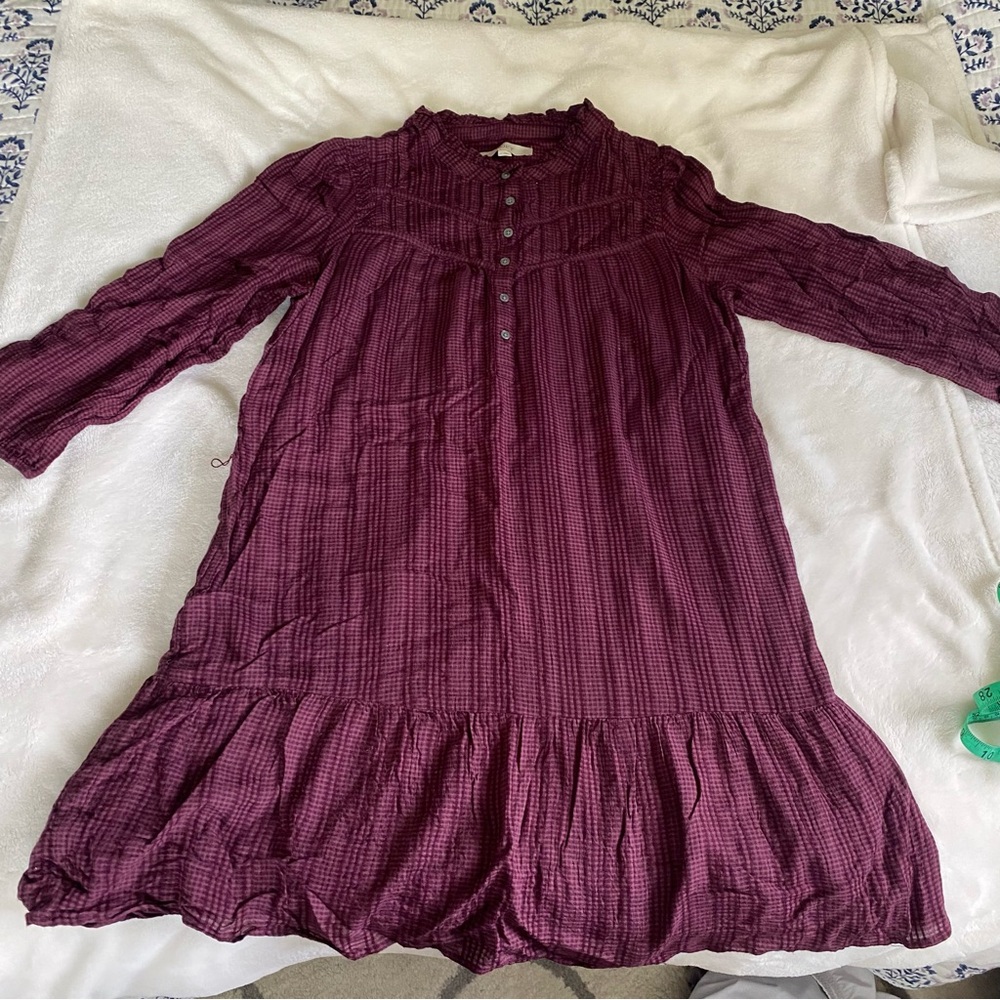 Burgundy Plaid Long Sleeve LOFT Dress